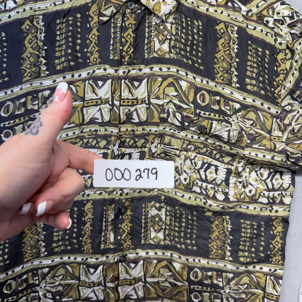 Vintage 90s SUMMA Silk Shirt MNS L Geometric Abstract Tribal Button Up 100% Silk - Picture 8 of 8